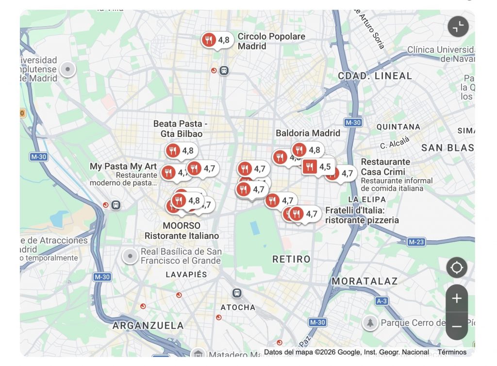 Mapa de Google que muestra negocios a los que Smart Marketing puede ayudar con SEO.