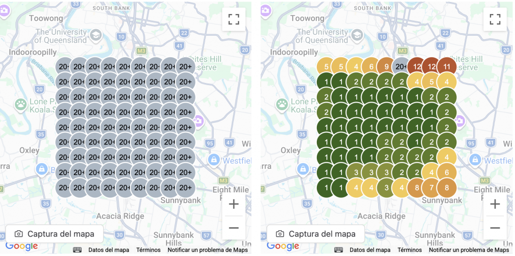Mapa con mejora de visibilidad en Google de una productora audiovisual en Brisbane
