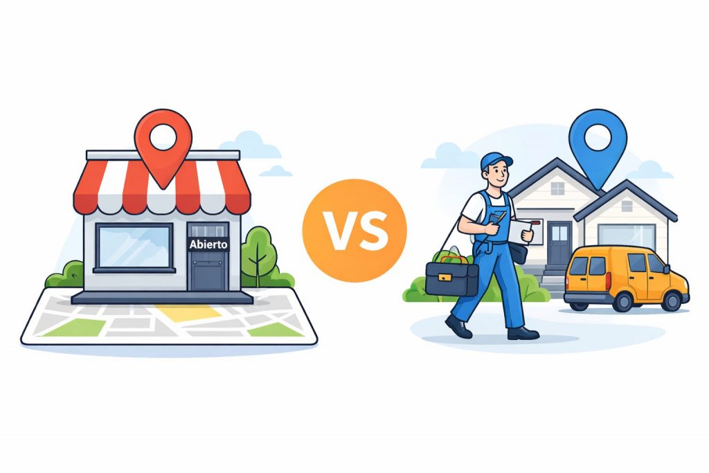 Negocio con local físico vs servicio a domicilio en Google Business Profile