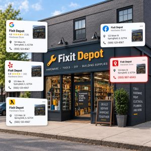 Fixit Depot business listings showing inconsistent phone number information across online directories